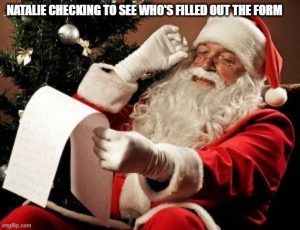 Meme of Santa checking a naughty or nice list