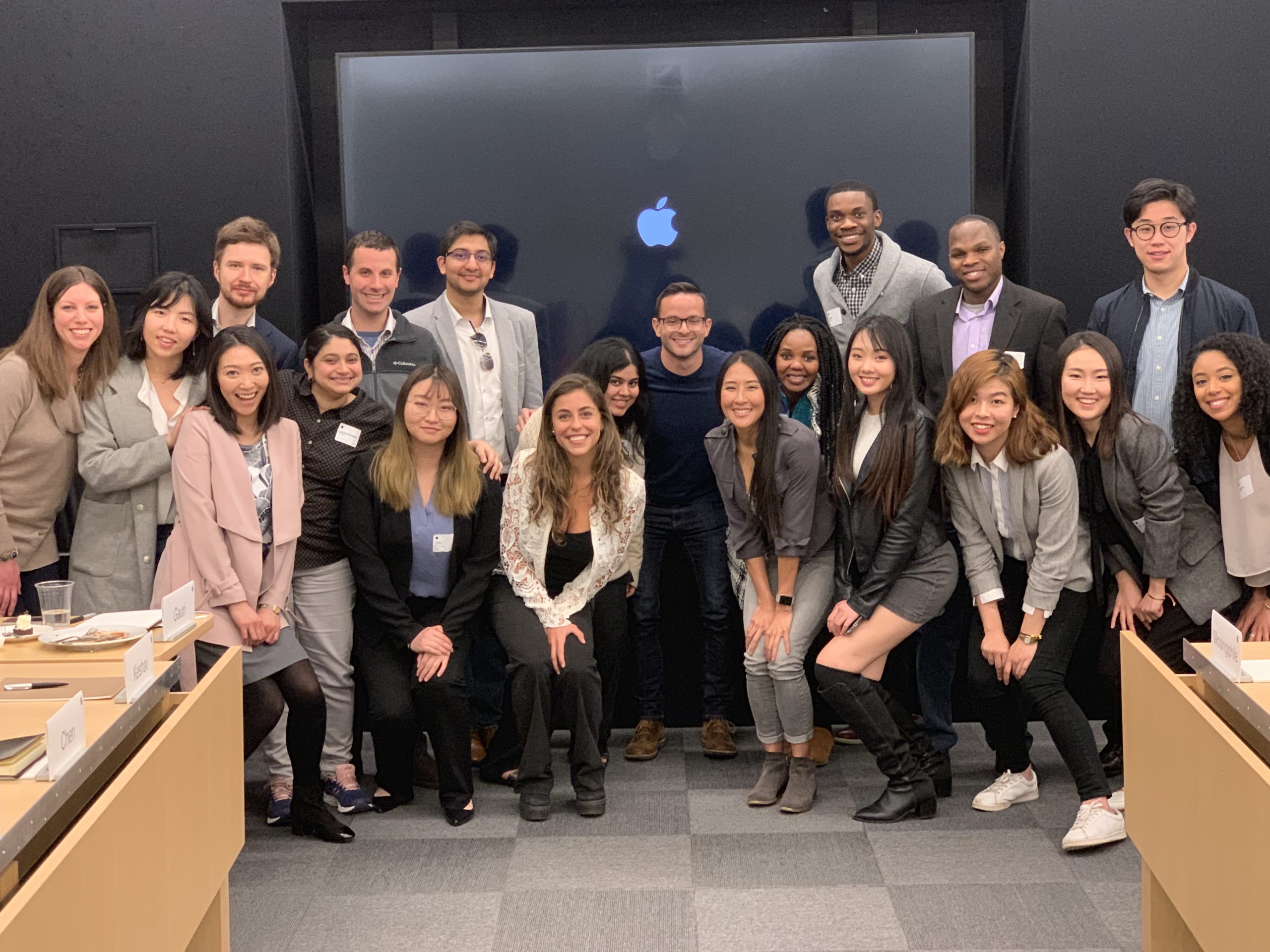 Brandeis students and alumni pose on a previous visit to Apple University.