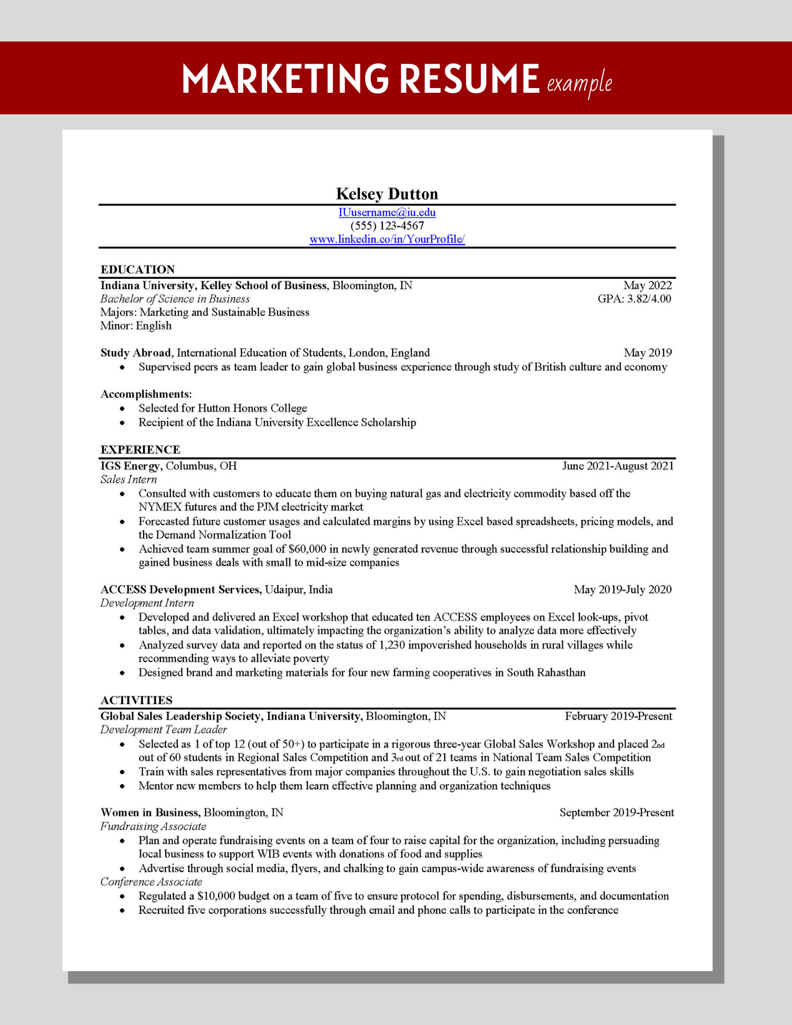 opening statement for marketing resume