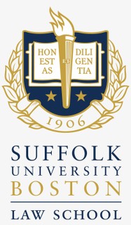 Suffolk University Boston Law School logo with wreath, open book, and a lit torch