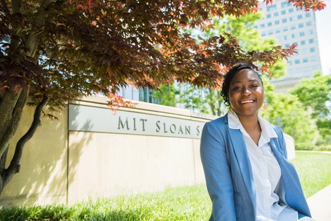 Nagela Nukuna in front of MIT Sloan School