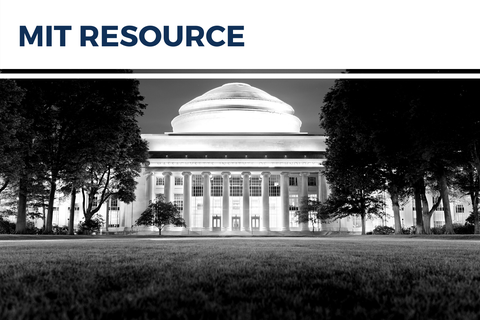 Over a black and white image of the Great Dome and Killian Court on MIT's campus, the text reads, 