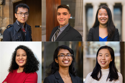 Headshots of the fellowship recipients. Caption:Top row, left to right: Sihao Huang, William Kuhl, Tingyu Li. Bottom row, left to right: Giramnah Pena-Alcantara, Sreya Vangara, Kelly Wu