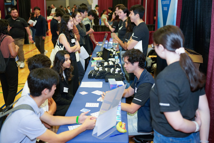 Row of employer booths at the fall career fair-fcf