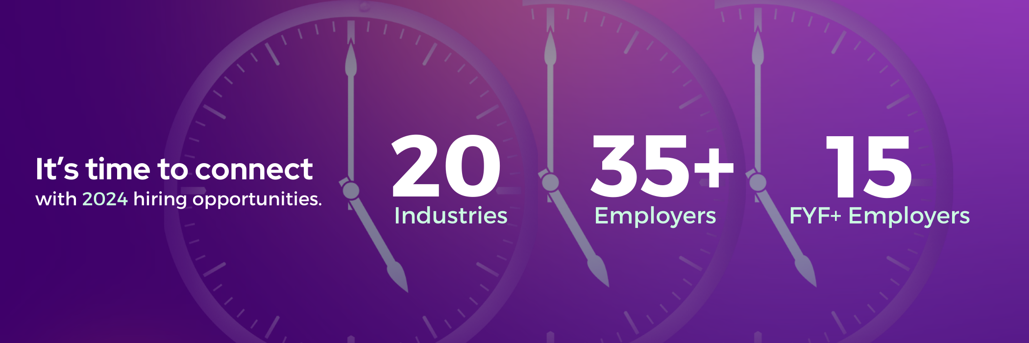 The data visualization highlights 3 numbers: 20 industries, 35+ employers, and 15 F.Y.F.+ employers.