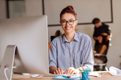 Smiling student at work