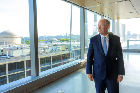 Philanthropist Stephen A. Schwarzman on the MIT campus, whose $350 million gift established the MIT Schwarzman College of Computing to advance artificial intelligence education and research.