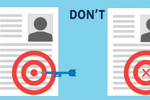 one resume with a target painted on it and a dart in the bullseye and another resume with a dart outside of the painted target