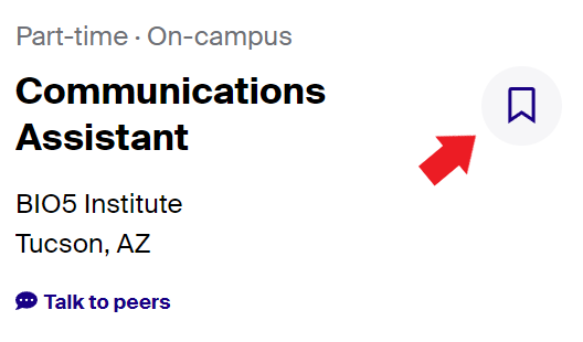 screenshot of a job posting with a red arrow pointing at the bookmark icon