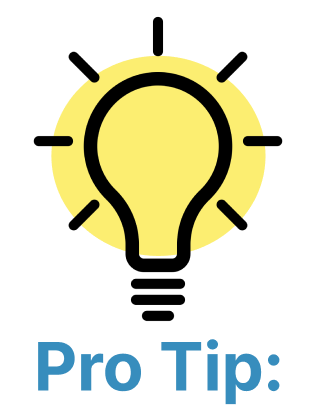 yellow lightbulb icon with blue text PRO TIP underneath