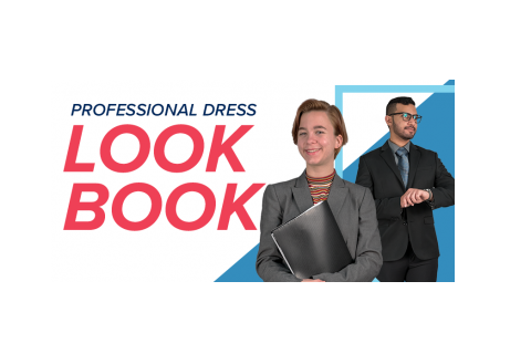 Two students dressed business professionally