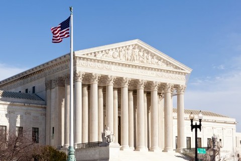 Facade of US Supreme Court in Washington DC on a sunny day