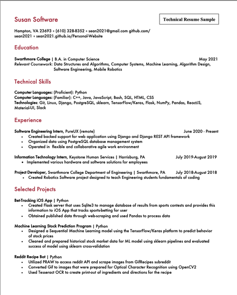 Technical Resume Sample