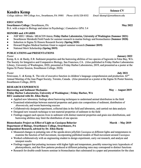 Science CV Sample