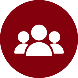 Icon of three people on red circle background