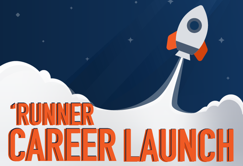 Runner Career Launch logo - with a rocket launching off