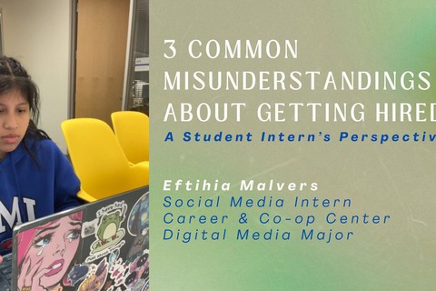 A student facing a laptop with the text stating