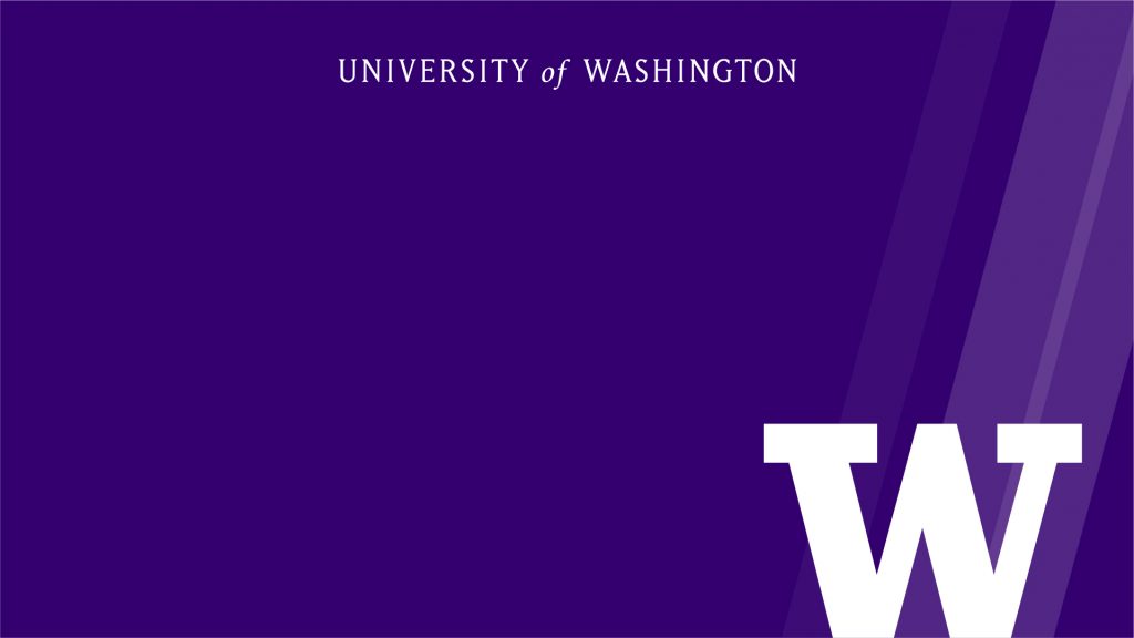 Purple background with "University of Washington" across the top and a white W in bottom right corner