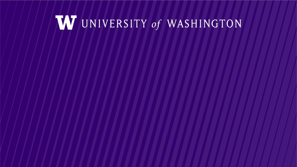 Purple background with diagonal texture and the white W logo and "University of Washington" across the top