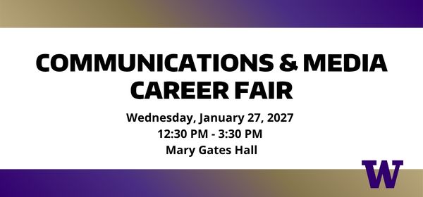 Black, purple, and gold career fair logo