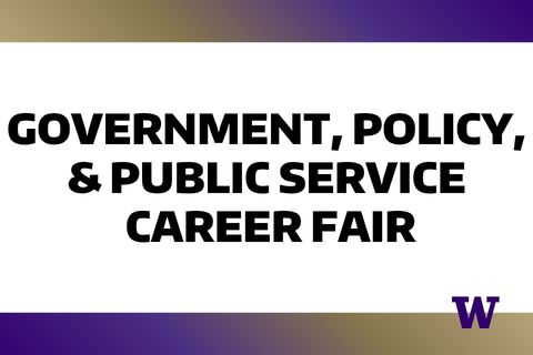 Gold, purple, white, and black logo of career fair