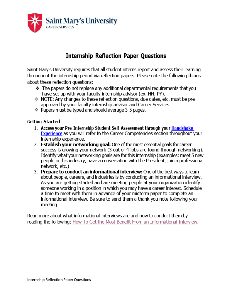 Internship for Credit: Midterm & Final Reflection Questions – Career ...