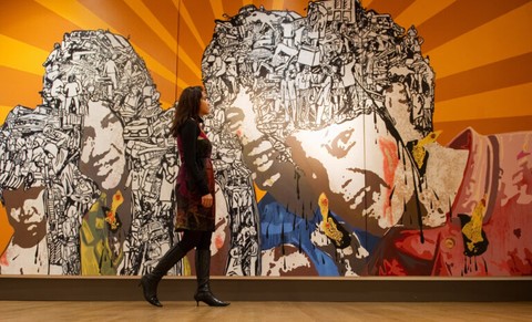 woman walking in gallery