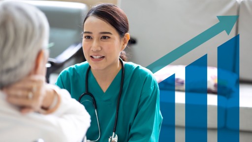 One healthcare professional talking with a patient