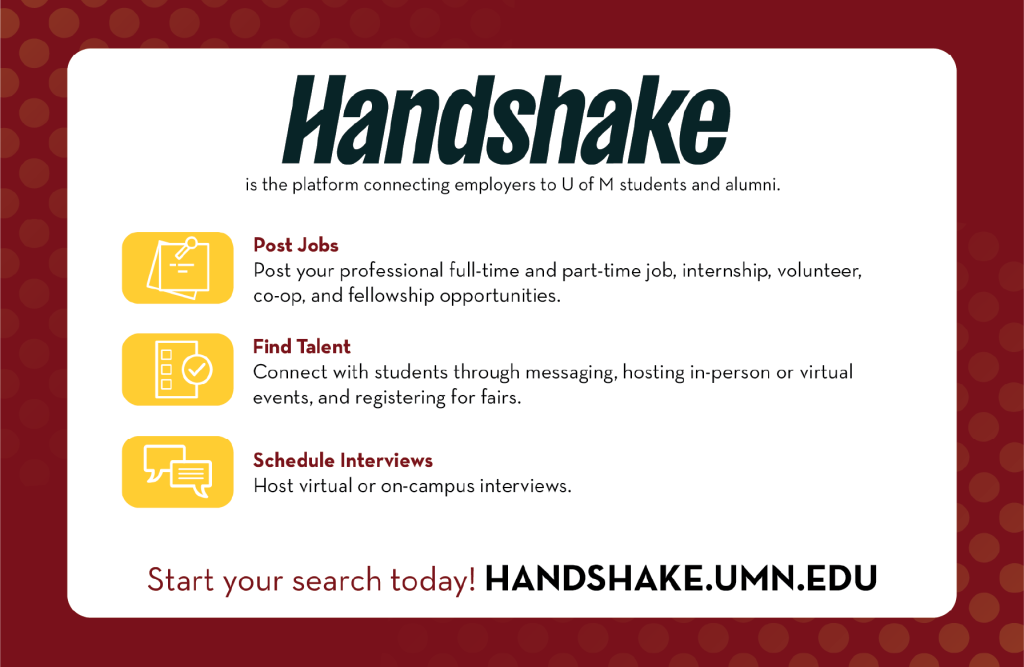 Preview of postcard that is part of the UMN branded Handshake marketing materials