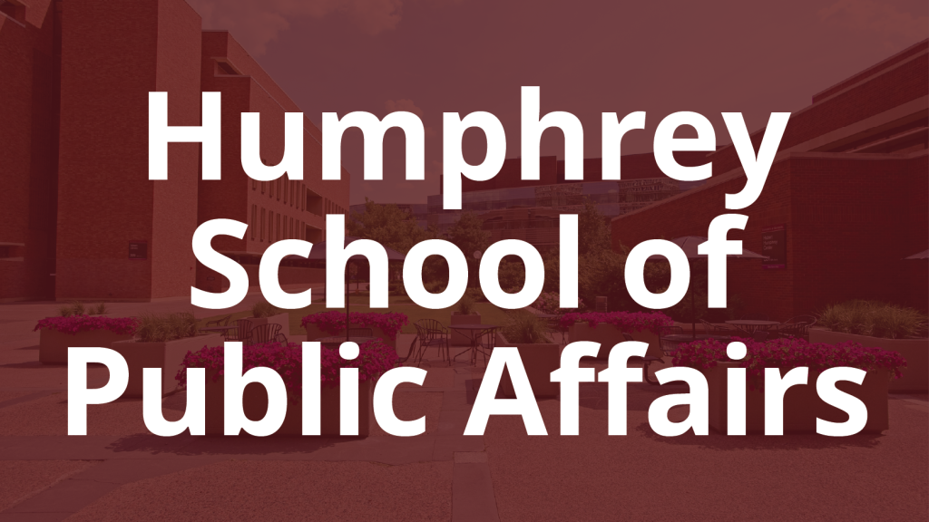 Exterior of Carlson School of Management with text "CSOM" overlaid on maroon background