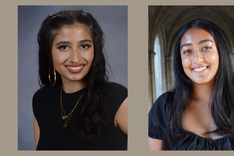 Two headshots of alumni looking at camera