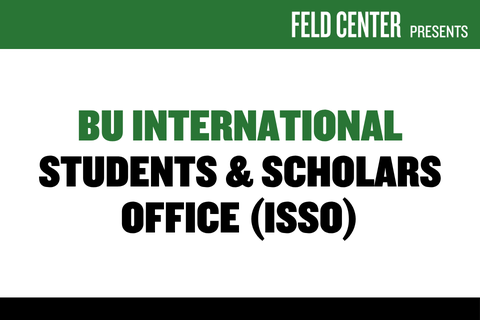 Green and blac text that reads: BU International Students & Scholars Office (ISSO)