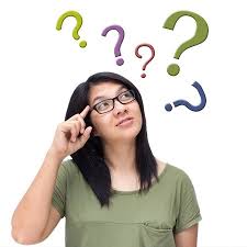 Asian woman thinking with question marks above her head