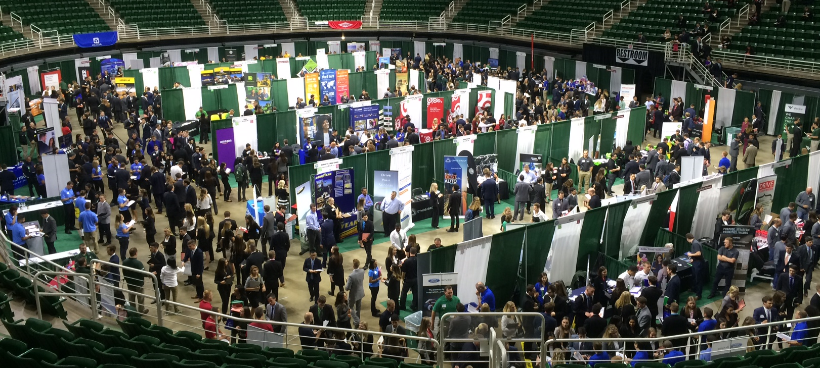 Hundreds of students talking to employers at an MSU career fair