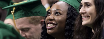 close up of MSU graduates at graduation ceremony