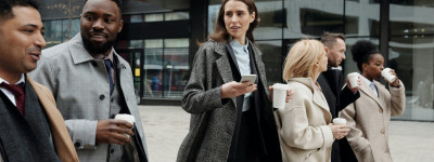 coworkers taking coffee break