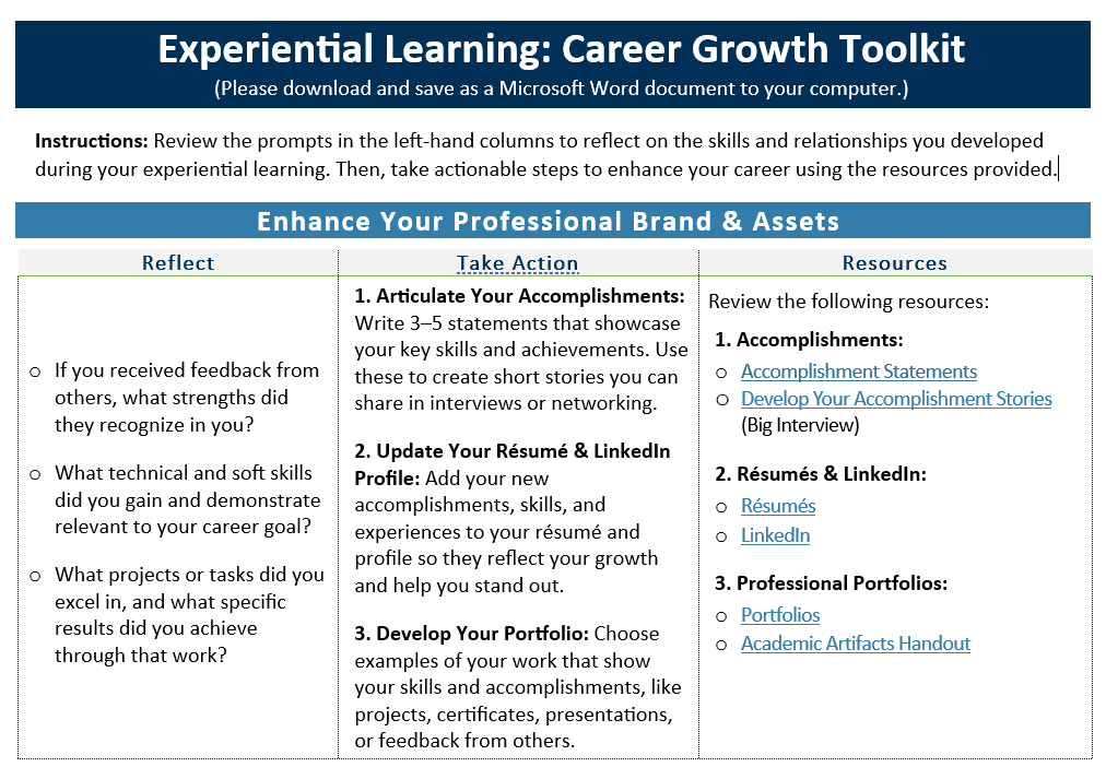 Screenshot of Career Growth Toolkit Worksheet