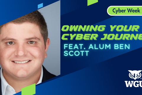 Ben Scott speaking at WGU Cyber Week session about personal branding and cybersecurity career growth.