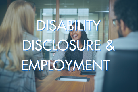 Disability disclosure and employment text over people shaking hands
