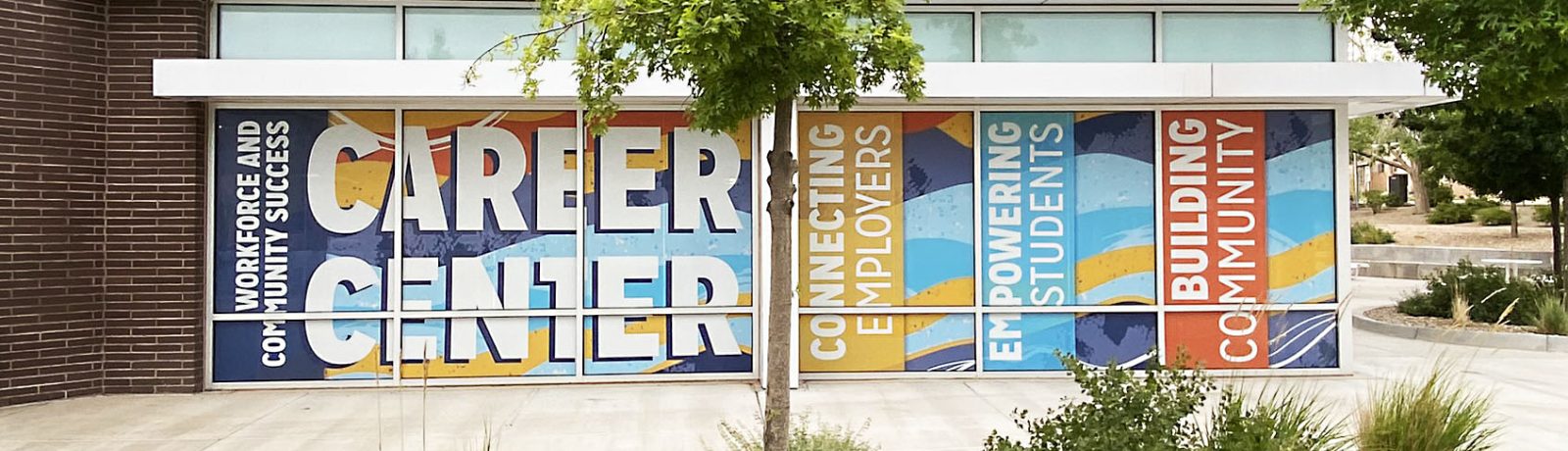 a view of SB building Career Center banner