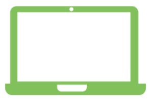 A simplified icon of an open laptop is depicted in a light green color.