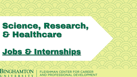 Banner reading science, research, & healthcare jobs and internships followed by The Fleishman Career Center logo