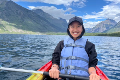 Jasmine Chiu in front of mountains