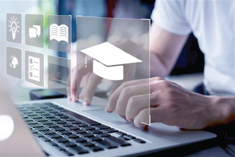 Online education training and e-learning webinar on internet for personal development and professional qualifications. Digital courses to develop new skills.