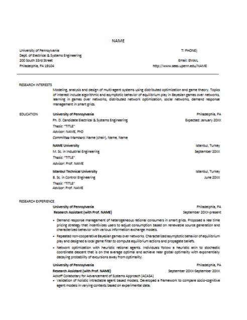 Academic CV (PhD) Example